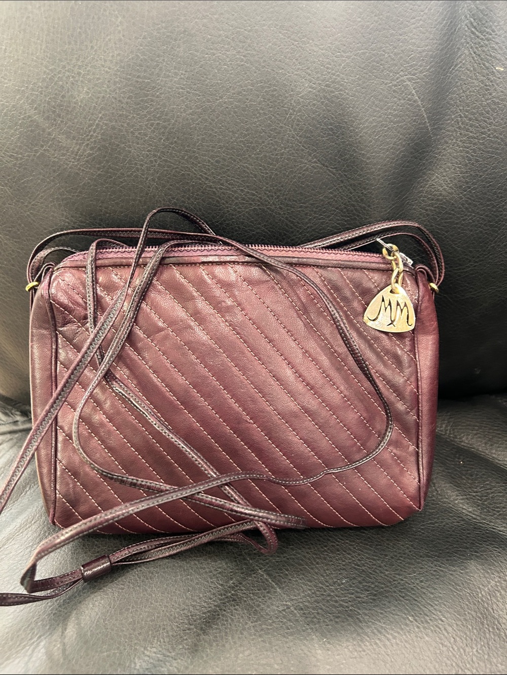 Vintage Quilted Crossbody Bag in Deep Plum - Morris Moskowitz
